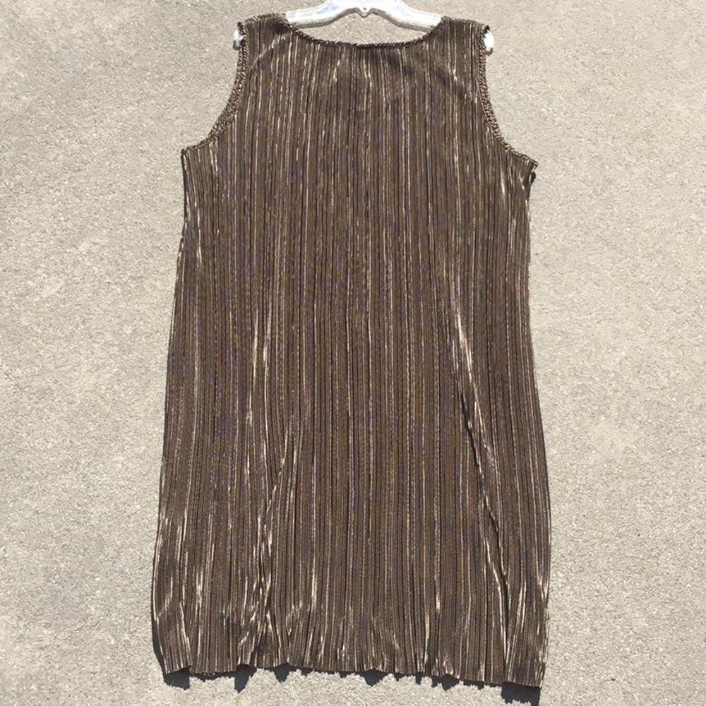 NWT Beach Swim Cover Up Wrinkle free Vaca Bronze Metallic Accordion Pleat Dress - Picture 3 of 16